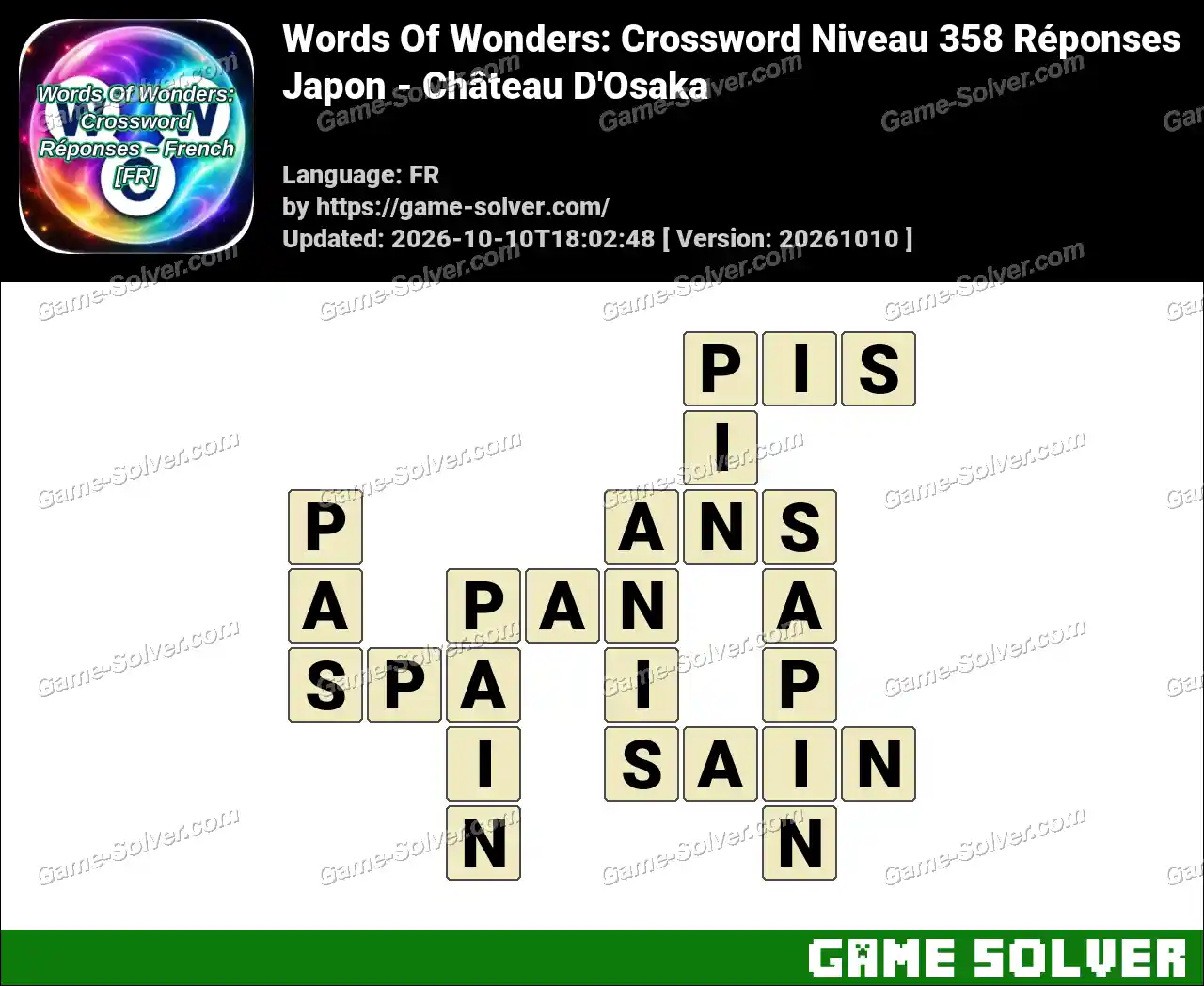 Words Of Wonders: Crossword Niveau 358 Réponses – Japon – Château D’Osaka